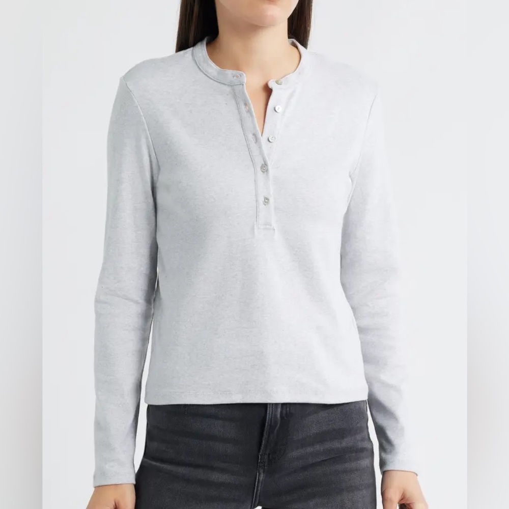 Mavi Long Sleeve Stretch Cotton Henley In Light Grey
